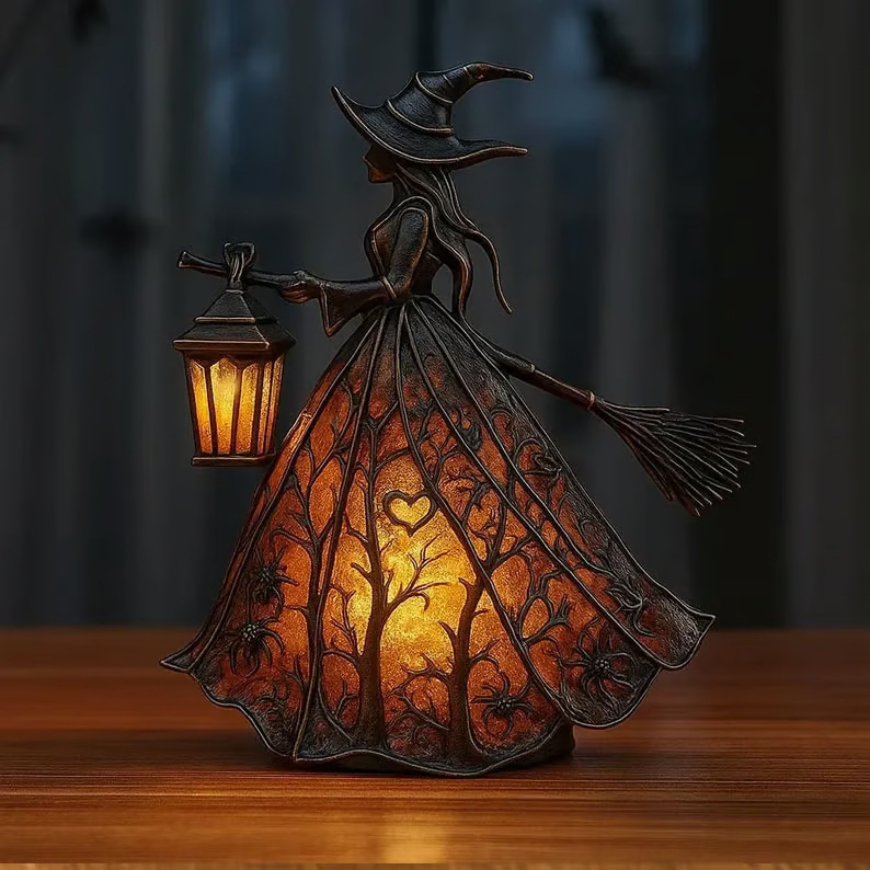 新品Halloween Witch Lamp万圣节女巫灯树脂工艺品摆件家居装饰品|undefined