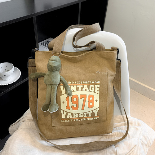 Foreign trade thickened canvas bag for men and women, large-capacity student retro handbag, class bag, shoulder bag, crossbody bag