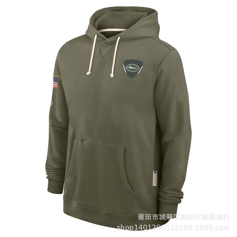 2025新款外贸男士NFL橄榄球致敬边线版Dri-FIT连帽衫卫衣橄榄绿|undefined