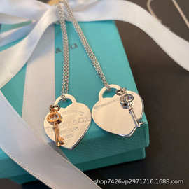 925银爱心小钥匙项链女T家小众设计感心型吊坠锁骨链跨境电商货源