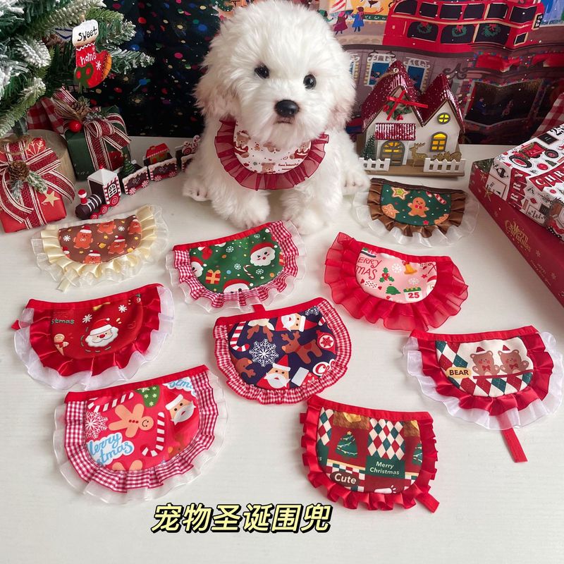 跨境新款宠物圣诞节围兜猫咪可爱圣诞印花设计口水巾狗狗围嘴装扮|undefined
