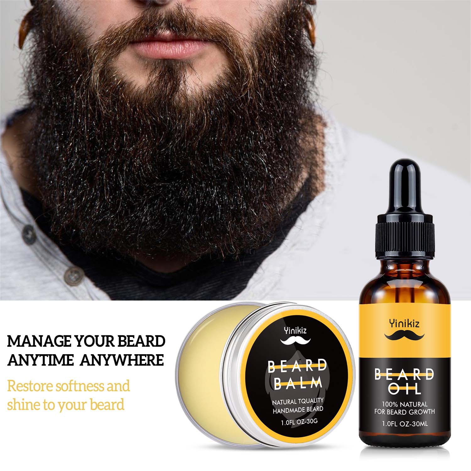 Yinikiz Cross Border Beard Oil 30ml Men Beard Oil Beard Care Essential Oil Nourishing Beard Beard in stock
