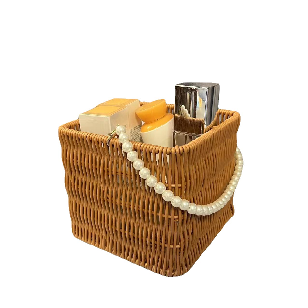 Caja de regalo de almacenamiento de ratán Estilo nórdico paja cesta de flores de mano Almacenamiento de escritorio creativo misceláneas cesta tejida cesta de flores image 7
