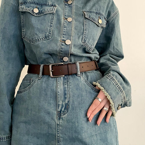 South Korea's 2024 new black belt for women, American retro niche, simple and versatile decorative jeans belt for men