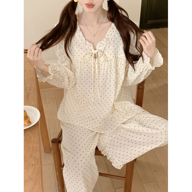 20252色新品#情侣 韩系少女温柔宽松花边家居服睡衣套装|undefined