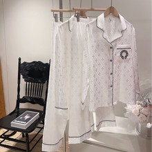 情侣冰丝睡衣春夏季甜美女士真丝绸提花大牌刺绣家居服套装男士秋