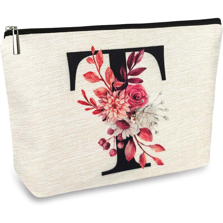 Bolso de cosméticos para mujer de Amazon transfronterizo letra patrón creativo bolsa de cosméticos bolsa de almacenamiento bolsa de cremallera impermeable de lino