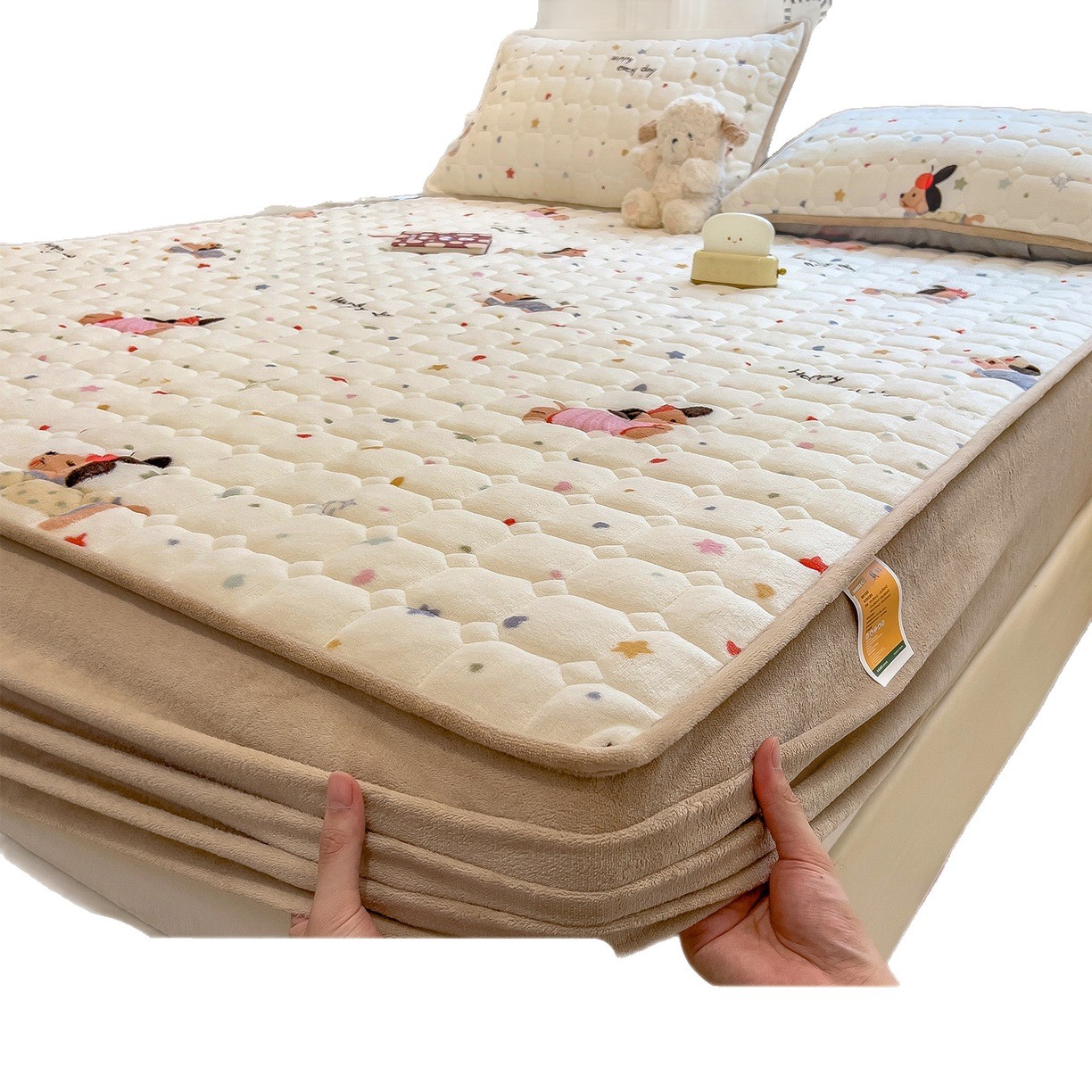 Cama de algodón de leche de clase A con un conjunto de tres piezas de colchón de invierno grueso cubierta protectora sábanas se pueden lavar a máquina