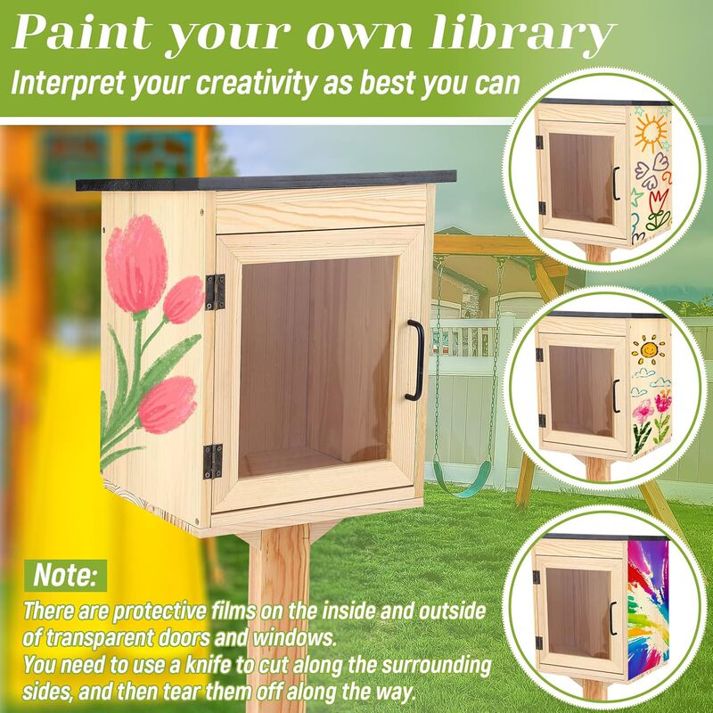 Wooden Outdoor Library DIY Graffiti Book Box Painting Storage Box Flowerpot-Style Book and Newspaper Box Cross-Border Gardening Bookshelf