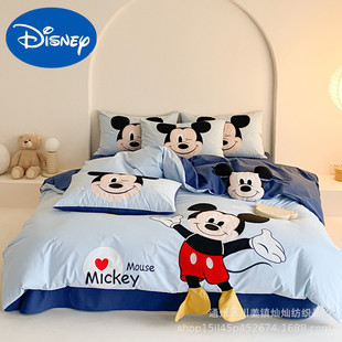 Disney Cartoon Washed Cotton Cotton Bed Four-piece Cotton Children's Quilt Cover Bedding Three-piece Bed Sheet
