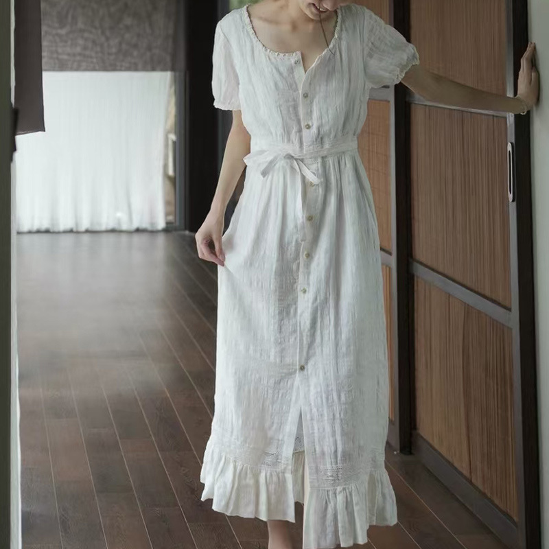 Ginger Dusty Rose and Moon White Rose Linen Lace Dress 2026 Summer New Dress