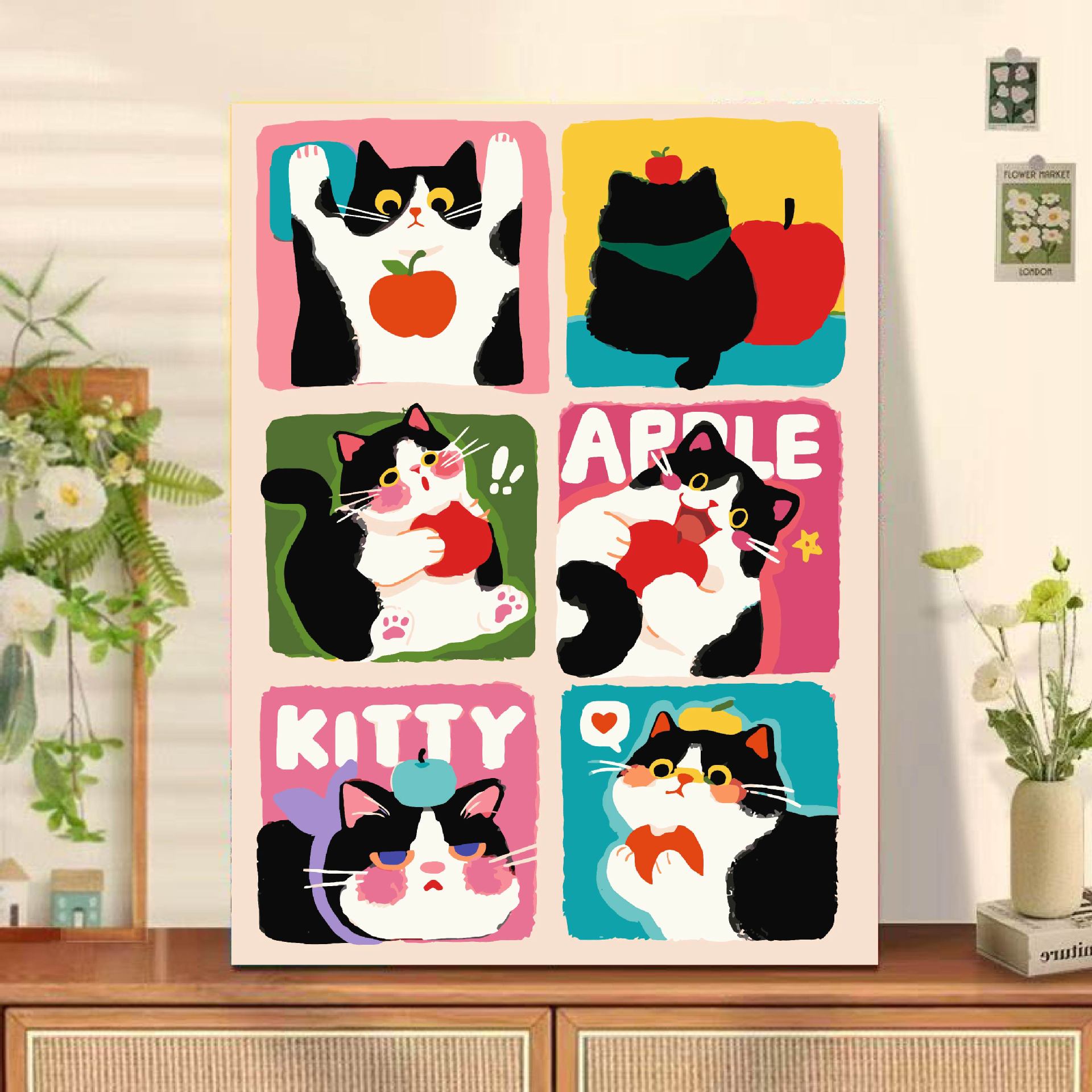 Dopamina gato gato pintura al óleo digital diy simple pintado a mano pintura de relleno pintada a mano dibujos animados pintura decorativa para niños