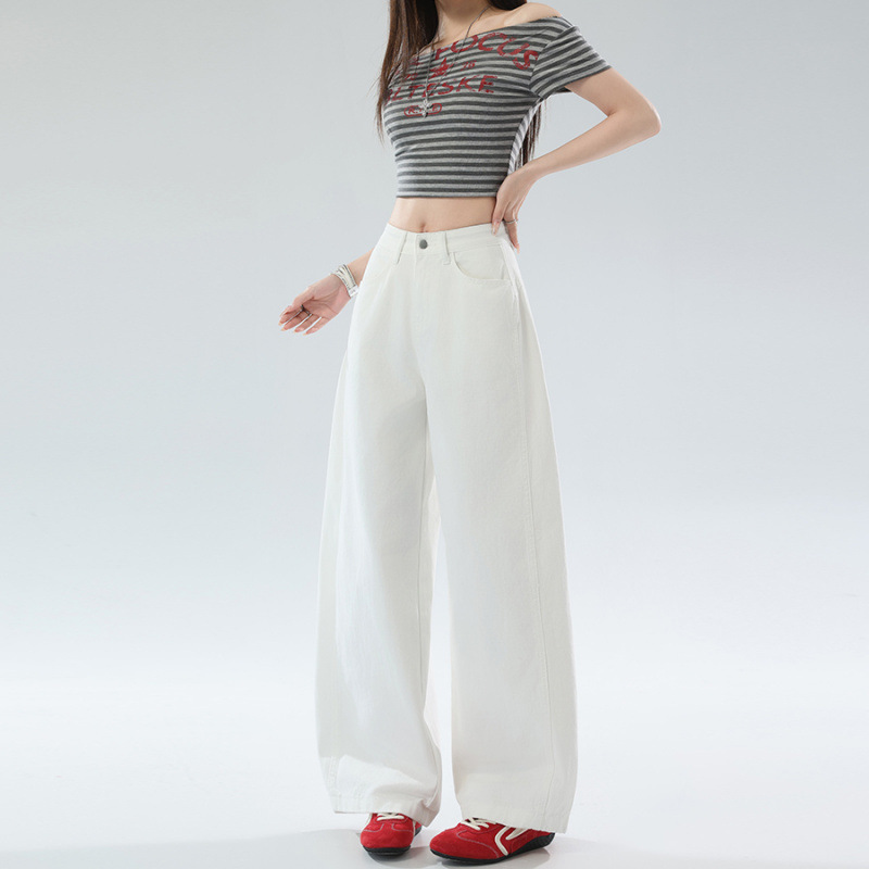 Jeans blancos para mujeres de tamaño grande verano nuevo tipo de cintura alta pantalones de trapos sueltos delgados hermana gorda mm pantalones de piernas anchas