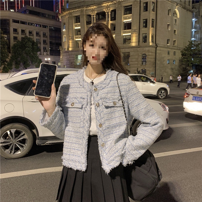 Pearl Button Jacket New Style Small Fragrant Style Tassel Long Sleeve Versatile Lady Style Short Tweed Jacket