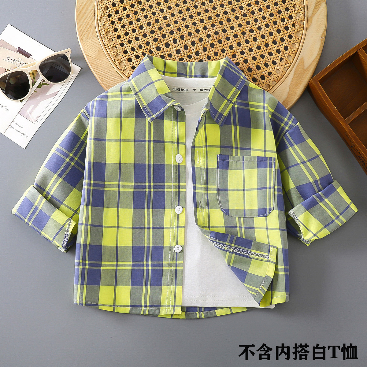 Camisa para niños para hombre 2025 nueva camisa a cuadros de algodón de estilo occidental para bebés primavera y otoño Cárdigan de solapa de moda para niños