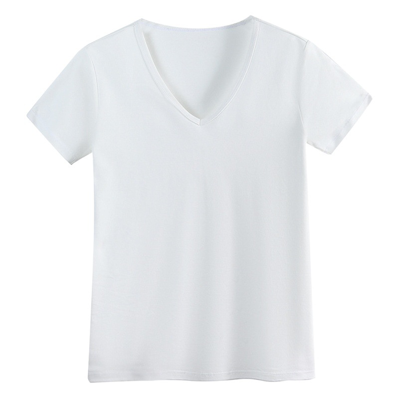 CANVAUS nueva camiseta de manga corta de algodón con cuello en V para mujer slim fit verano Xinjiang algodón textura bottoming camisa moda