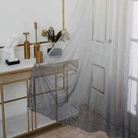 成品窗帘水草花渐变色窗纱绣花批发轻奢门帘透明客厅卧室电商跨境