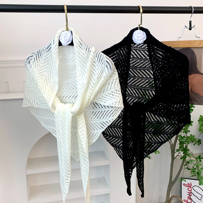 Chal hueco tejido de punto de alta calidad toalla triangular de color sólido bufanda de cuello de todo fósforo bufanda aire acondicionado chal exterior