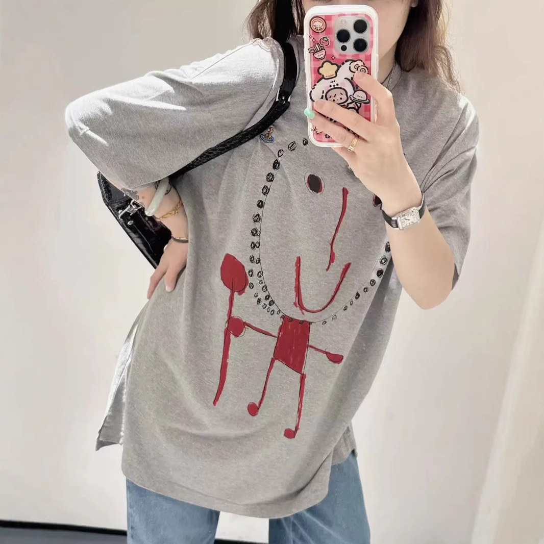 新店下单！25春夏 英伦摇滚休闲火柴人印花超大T恤 男女同款土星