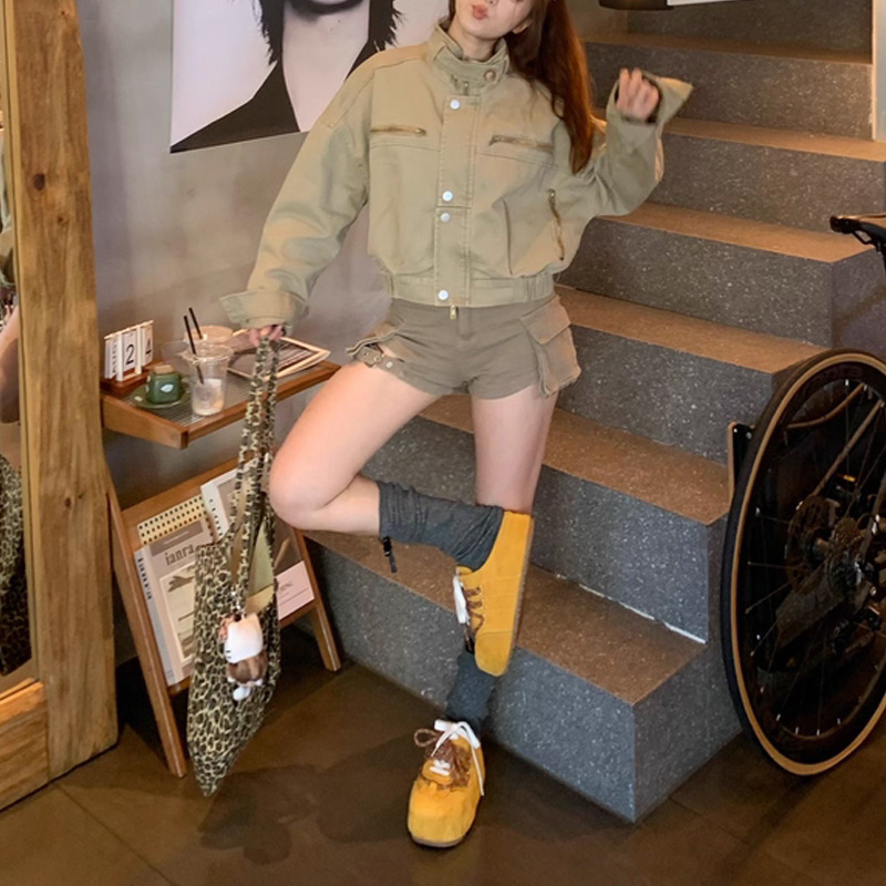 设计感美式复古工装牛仔外套女秋季新款宽松高ji感短款夹克上衣潮|undefined