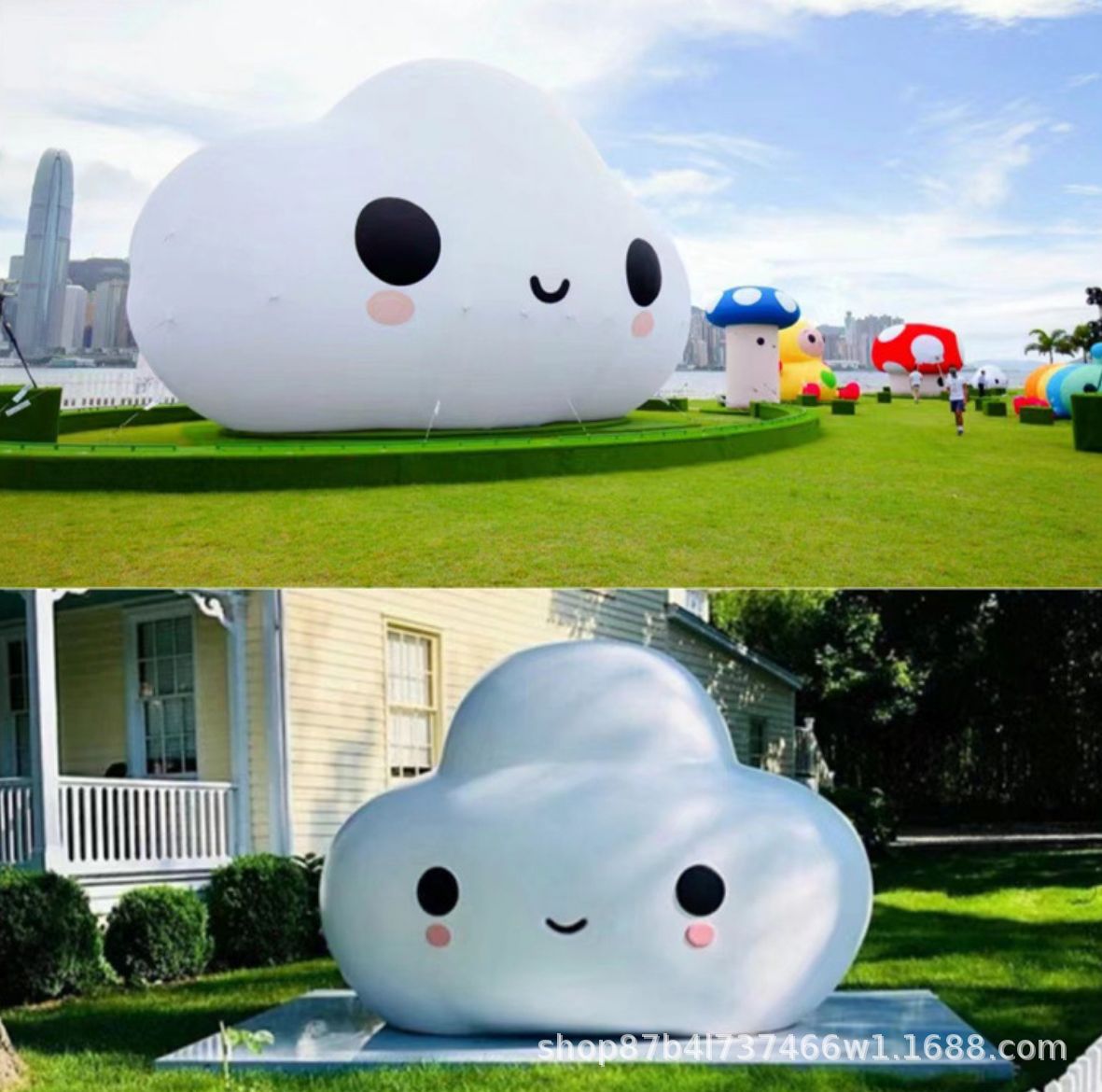 充气户外悬挂墙面云朵气模闭气发光笑脸卡通云朵气模美陈悬挂装饰