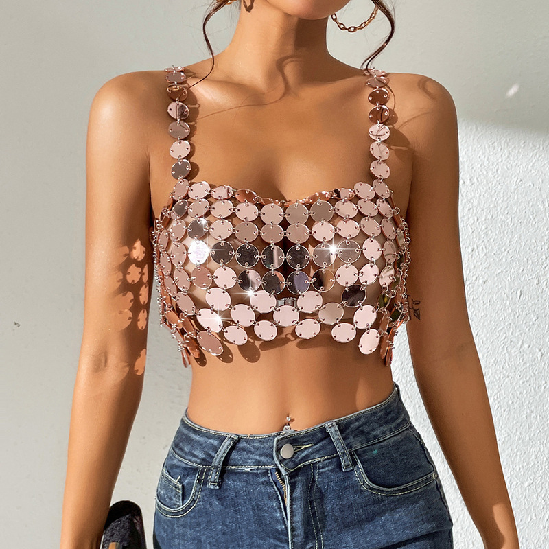 2023 European and American Cross-Border New Product Amazon New Sexy Fashion Acrylic Splicing Camisole Women 20648