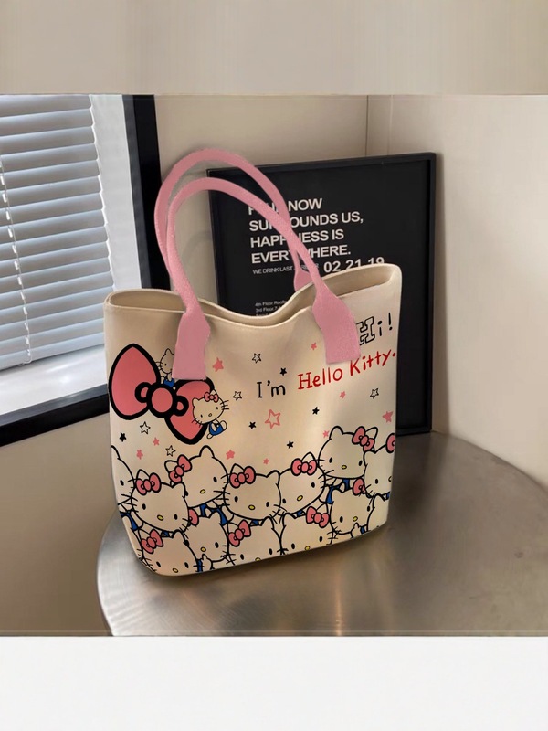 新款Hello Kitty印花帆布包可爱卡通单肩托特包大容量手提包|undefined