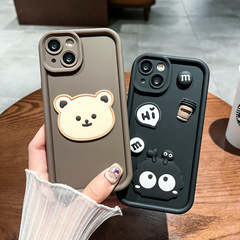 立體小熊適用iPhone15Promax手機殼蘋果14/13可愛煤球12/11潮女7P