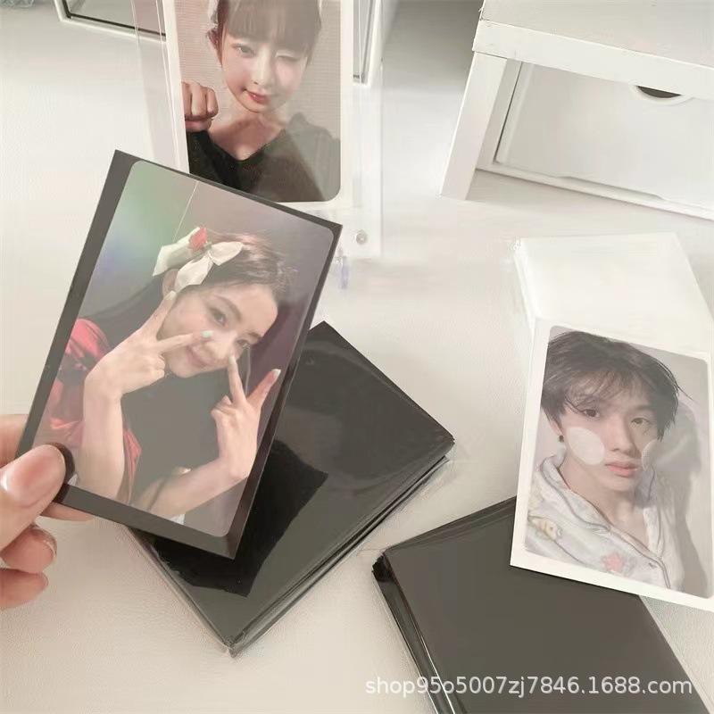 61*91mm黑白磨砂简约二层卡膜 纯色平口20丝表面透明小卡保护套