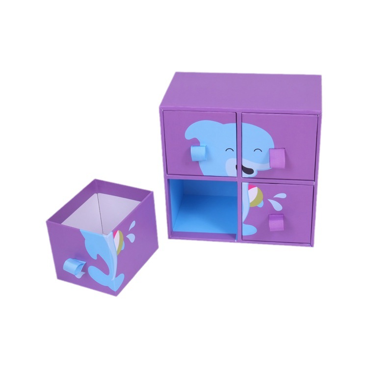 时尚浅紫色通用礼品包装纸盒 精致可爱小海豚卡通图案拼接抽屉盒