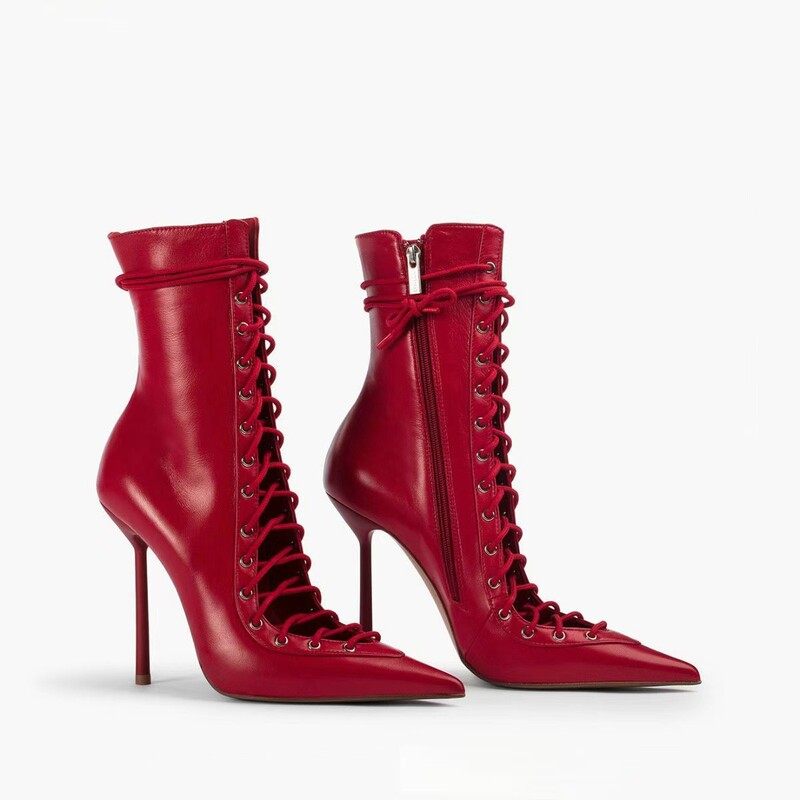 European and American Export Short Boots, Large Size Fashion High Boots, Women's Knee Boots, Pointed Toe Cut Out Cross Straps, Stiletto Sandals European and American Export Short Boots, Large Size Fashion High Boots, Women's Knee Boots, Pointed Toe Cut Out Cross Straps, Stiletto Sandals