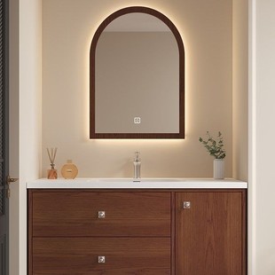 Retro Oak Bathroom Cabinet Combination Slate Ceramic Integrated Basin Mid-Century Style Bathroom Washbasin Washstand