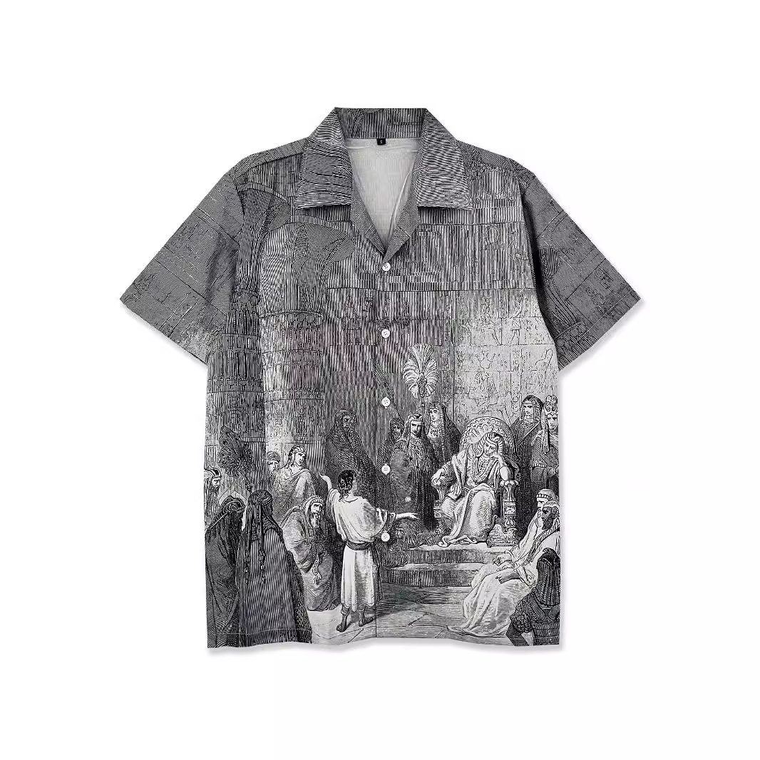 Cross-border Trendy Brand European and American Couple Hip-hop Loose Heavy-weight Hawaiian Short-sleeved Shirt for Men Casual Duffy Handsome Flower Shirt for Women