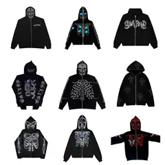 Europe and the United States Amazon cross-border wholesale printing hot drilling hooded cardigan zipper loose men's and women's fashion brand sweater jacket fn
