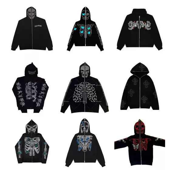 Europe and the United States Amazon cross-border wholesale printing hot drilling hooded cardigan zipper loose men's and women's fashion brand sweater jacket fn