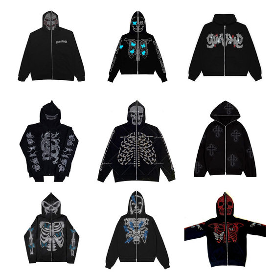 Europe and the United States Amazon cross-border wholesale printing hot drilling hooded cardigan zipper loose men's and women's fashion brand sweater jacket fn