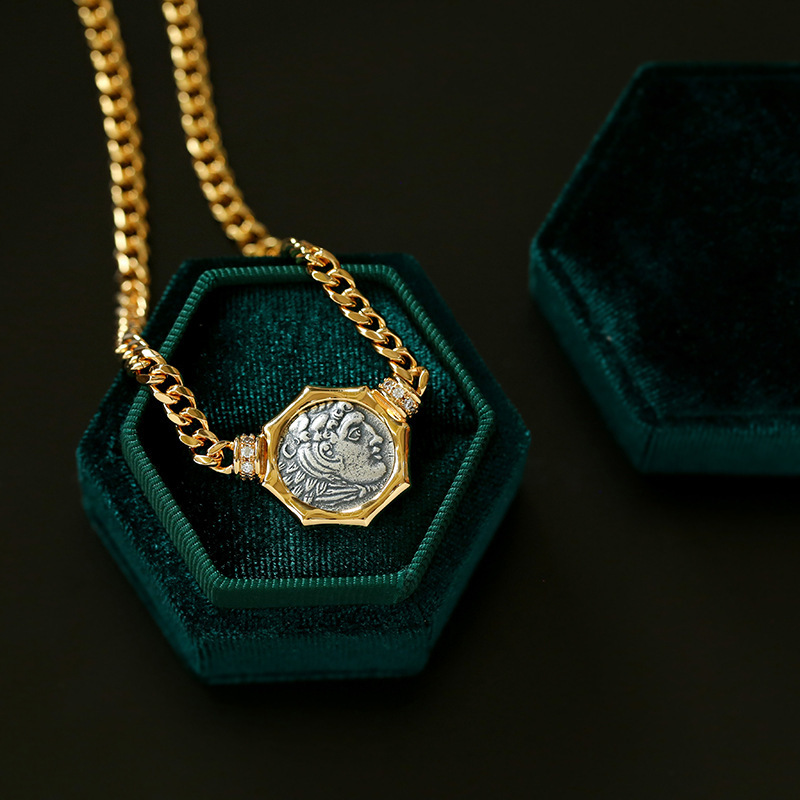 Collana con catena a moneta in argento, stile minimalista e retrò, perfetta per donne, ispirata alla moda europea e americana. Stile retrò._voghion.com