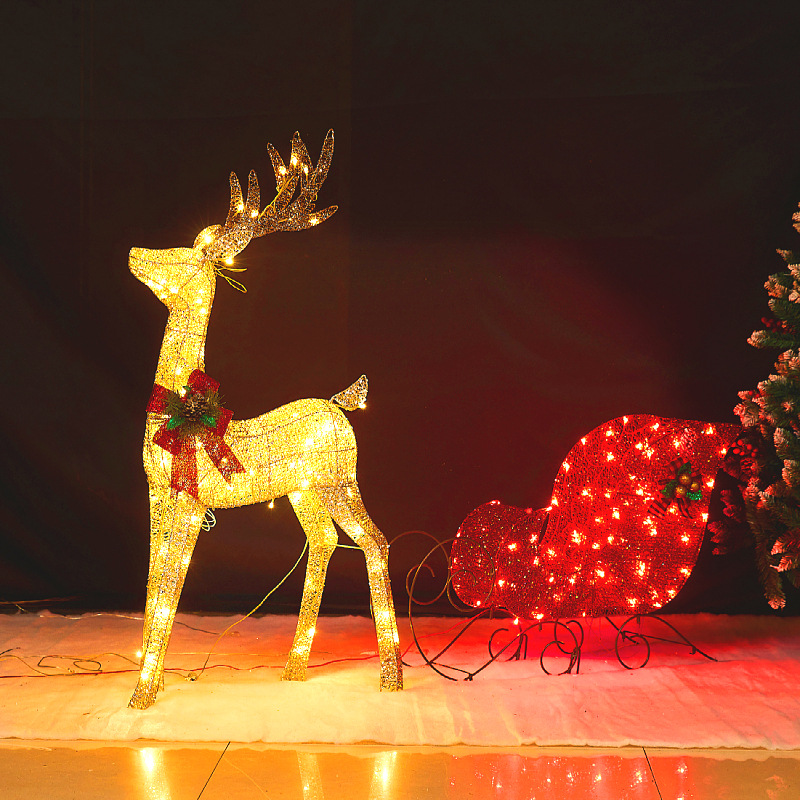 Led emisor de luz Reno trineo decoración de Navidad hierro trineo grande coche vacaciones decoración de la escena interior