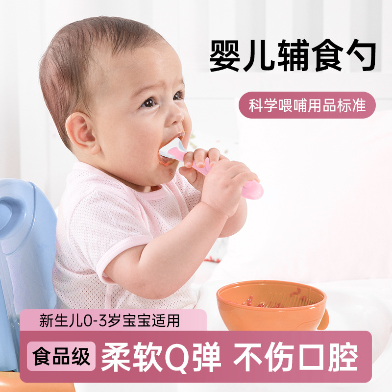 Inglés tarjeta bebé cuchara de silicona cabeza suave cuchara de sopa bebé cuchara de entrenamiento niños vajilla cuchara de silicona de dibujos animados