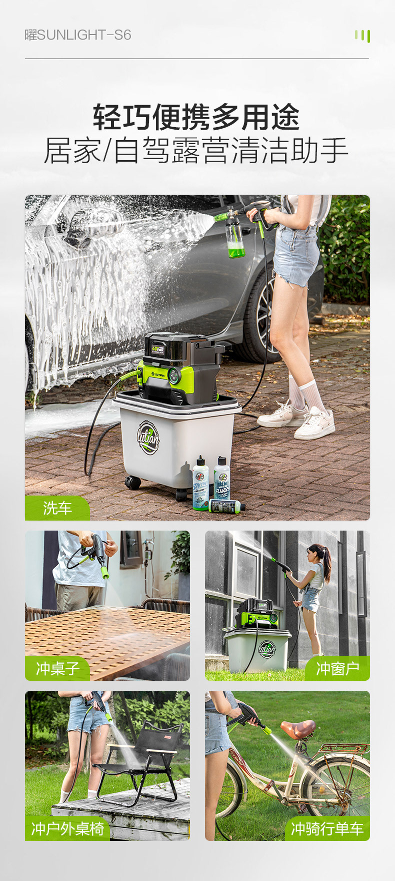 Greenfield Wireless Car Washer Yaoy S6 Home Rechargeable High-Pressure Water Gun Lithium Battery Car Washing Pump Cleaning Tool