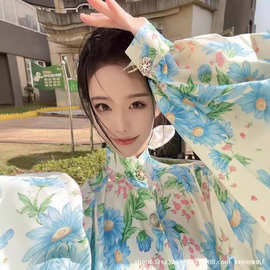 法式宫廷风碎花衬衫女2024新款高级感轻奢温柔甜美百搭泡泡袖上衣