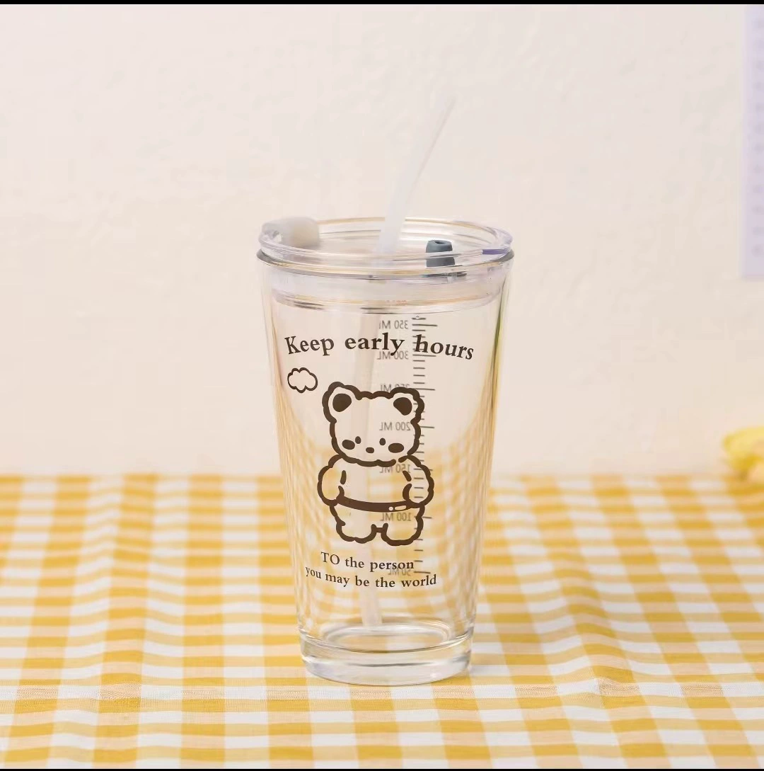 Стакан для воды с Cartoon Glass, силиконовая трубочка, 401–500 мл милая летняя кружка