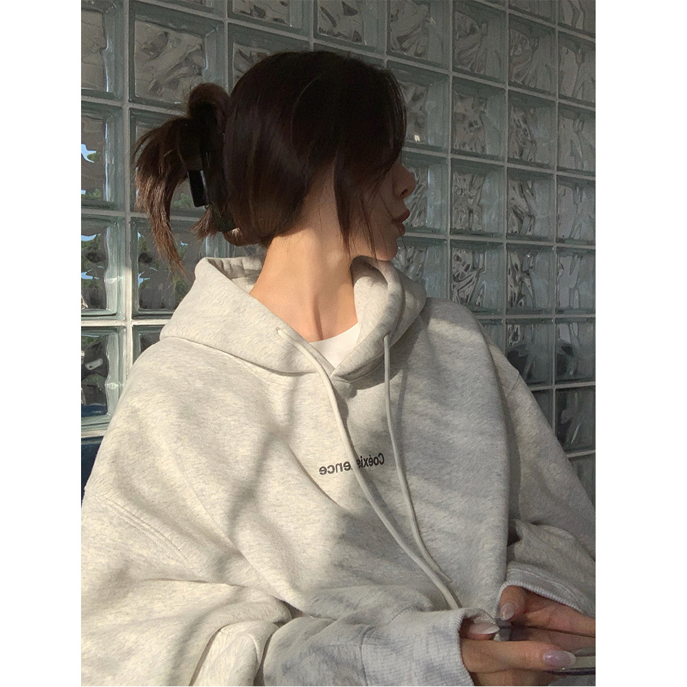 Suéter con capucha forrado de vellón para mujer Otoño e Invierno estilo coreano suelto nuevas mujeres INS pareja Estudiante ropa de mujer Sudeste Asiático Comercio exterior