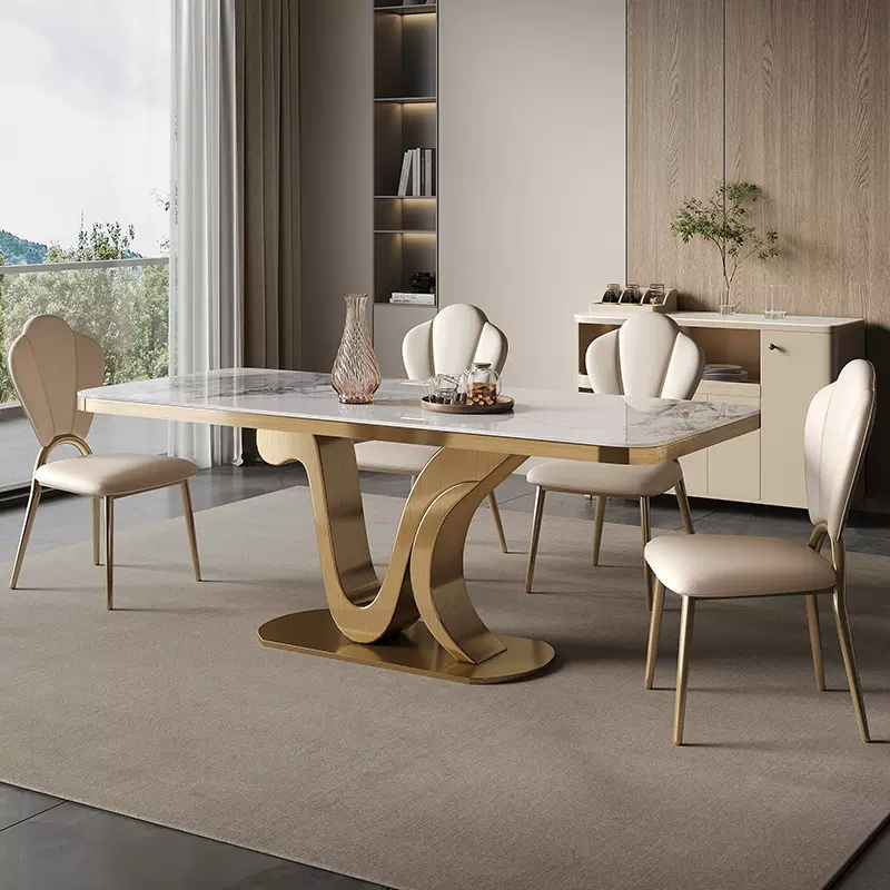 轻奢岩板餐桌家用长方形现代简约小户型设计师款餐厅桌椅组合饭桌