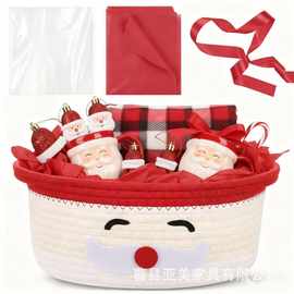 棉绳编织收纳篮圣诞派对装饰零食糖果储物筐儿童玩具整理篮脏衣篮