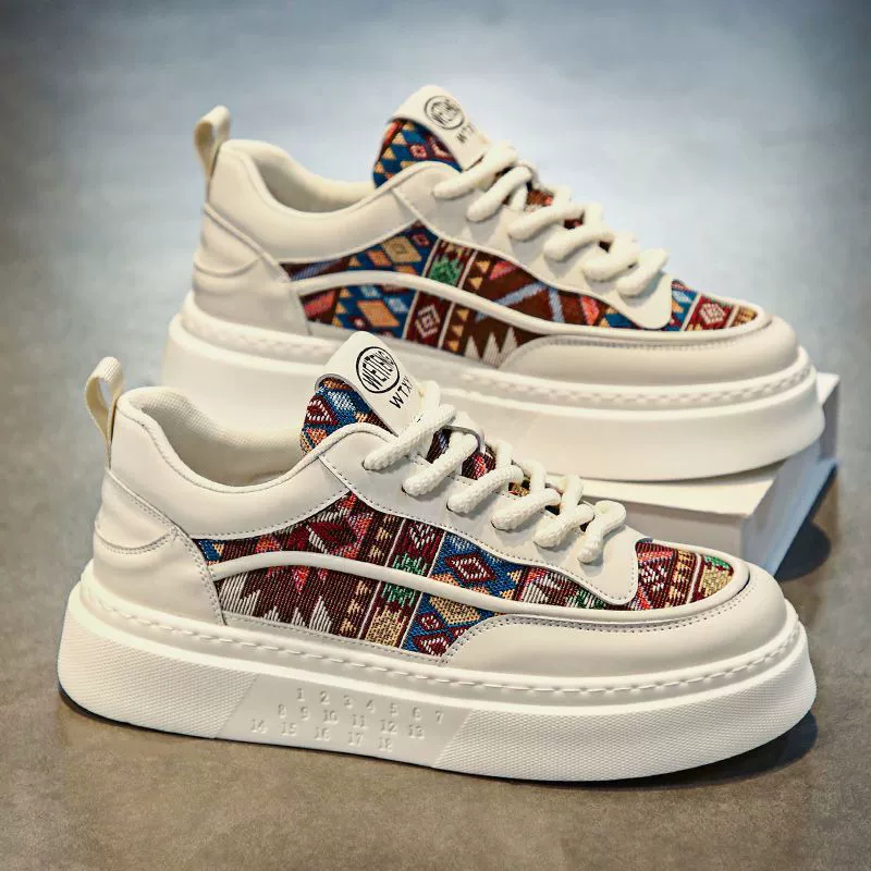 Mesh platform sneakers, breathable ethnic pattern, lightweight casual, sizes 39–44