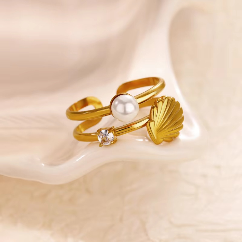 Real Gold Plated Plating Material PVD Coated Real Gold Plated Starfish Shell 304 Stainless Steel Elegant Lady Waterproof Non Tarnish Open Rings