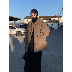 750# SIXI四喜家 摩卡可可 不显臃肿的牛角扣羊羔毛外套复古棉服