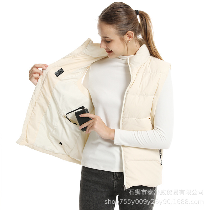 Suministro de fábrica Chaleco de plumón de calentamiento inteligente de invierno al por mayor transfronterizo Control dual Chaleco de plumón de calentamiento eléctrico de 15 distritos