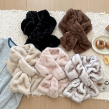 轻奢高级渐变水貂毛绒围脖女冬季小巧保暖护颈交叉毛领围巾送妈妈